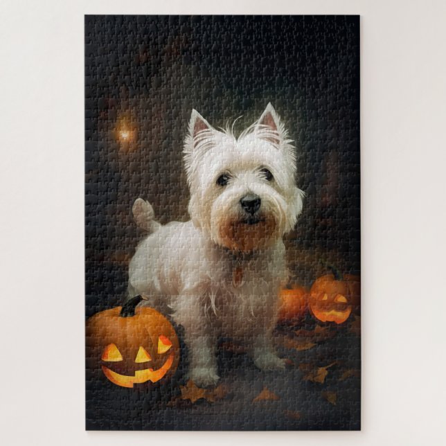 Halloween West Highland White Terrier Pumpkins Jigsaw Puzzle (Vertical)