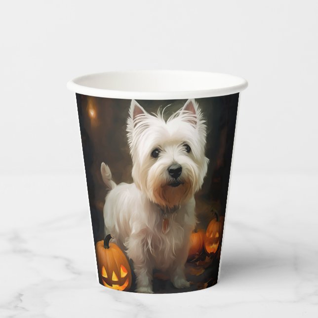 Halloween West Highland White Terrier Pumpkins Paper Cups (Front)