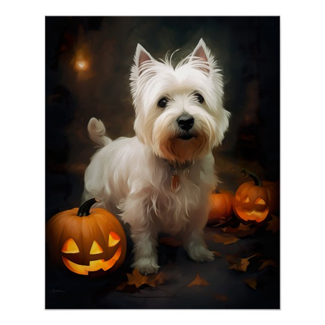 Halloween West Highland White Terrier Pumpkins Poster (Front)