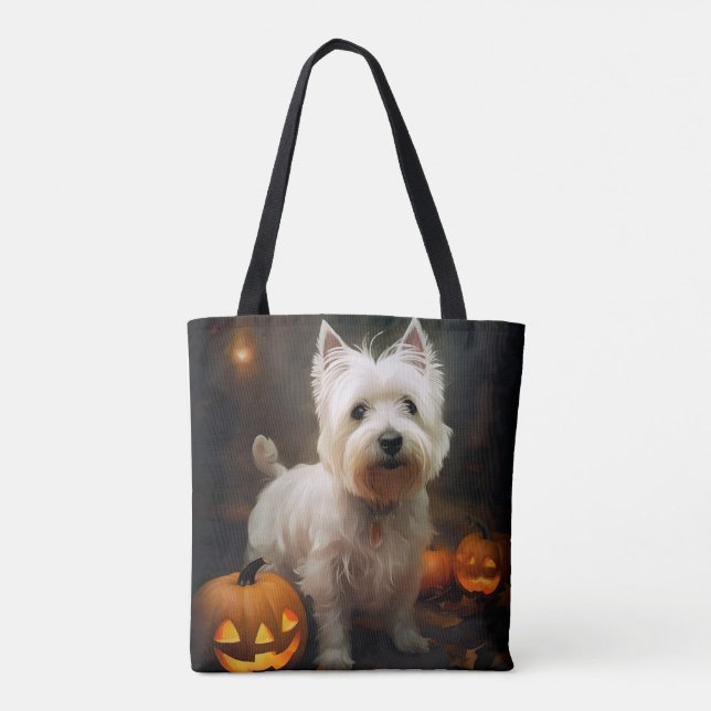 Halloween West Highland White Terrier Pumpkins Tote Bag (Back)