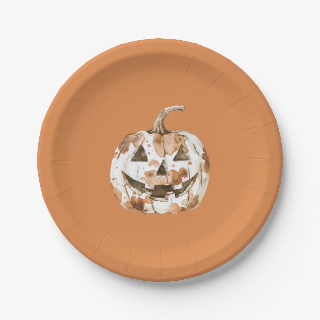 Halloween Western Cowgirl Cowboy Orange Pumpkin Paper Plate (Front)