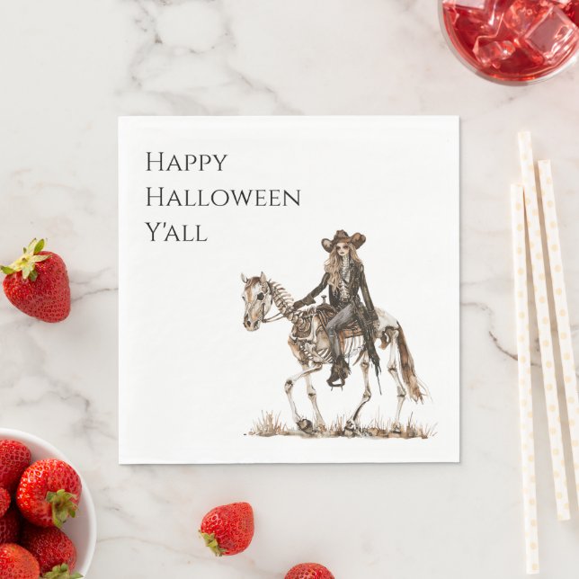 Halloween Western Cowgirl Skeleton Horse Napkin (Insitu)