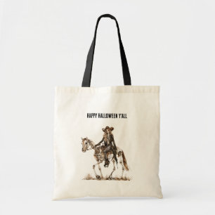 Halloween Western Cowgirl Skeleton Horse Tote Bag
