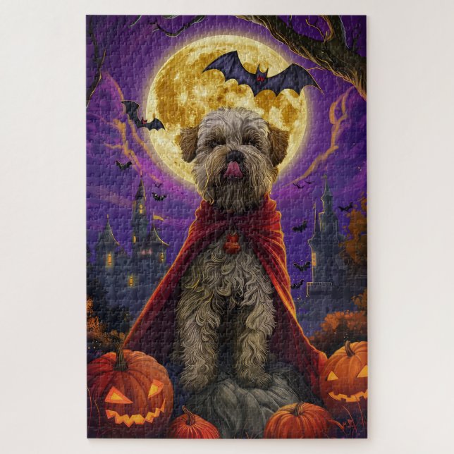 Halloween Wheaten Terrier Vampire Pumpkins Scary Jigsaw Puzzle (Vertical)