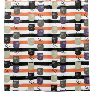 Halloween Whimiscal Cute Cartoon Cat with Spot Shower Curtain