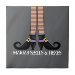 Halloween Whimsical Black Witch Shoes Funny Tile