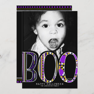 Halloween Whimsical Boo Type Purple Orange Photo Invitation