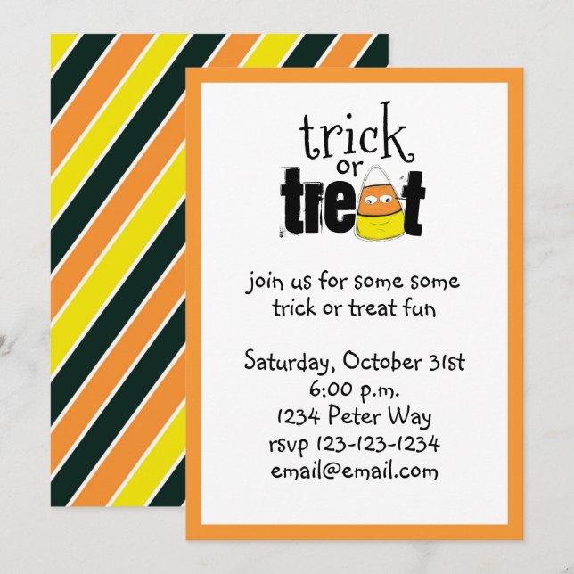 Halloween Whimsical Candy Corn Trick Or Treat Invitation (Front/Back)