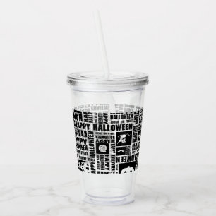 Halloween Whimsical Cool Typography Pattern Black Acrylic Tumbler