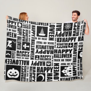Halloween Whimsical Cool Typography Pattern Black Fleece Blanket