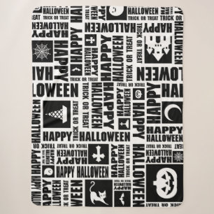 Halloween Whimsical Cool Typography Pattern Black Sherpa Blanket