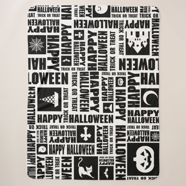 Halloween Whimsical Cool Typography Pattern Black Sherpa Blanket (Front)