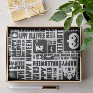 Halloween Whimsical Cool Typography Pattern Black Tissue Paper
