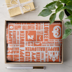 Halloween Whimsical Cool Typography Pattern Orange Tissue Paper