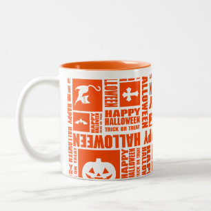 Halloween Whimsical Cool Typography Pattern Orange Two-Tone Coffee Mug