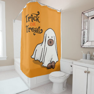  Halloween Whimsical Cute Ghost Dog Orange Shower Curtain