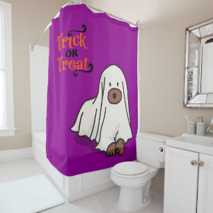  Halloween Whimsical Cute Ghost Dog Purple  Shower Curtain