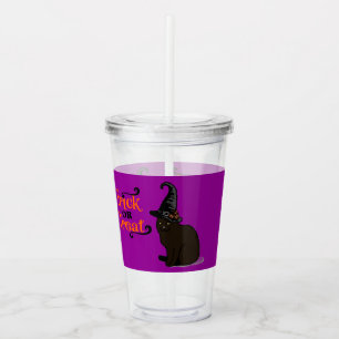 Halloween Whimsical Cute Witch Cat Purple Acrylic Tumbler