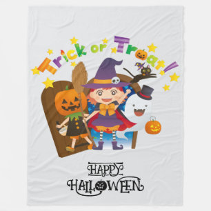 Halloween Whimsical Cute Witch Girl Fleece Blanket