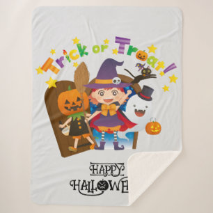 Halloween Whimsical Cute Witch Girl   Sherpa Blanket