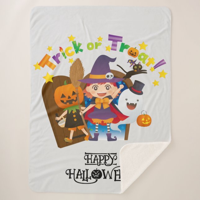 Halloween Whimsical Cute Witch Girl   Sherpa Blanket (Front)