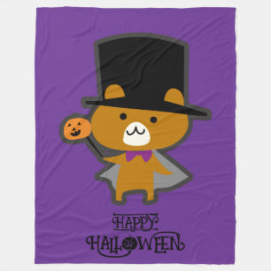 Halloween Whimsical Cute Wizard Bear Purple Fleece Blanket