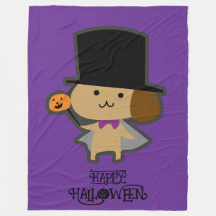 Halloween Whimsical Cute Wizard Dog Purple Fleece Blanket