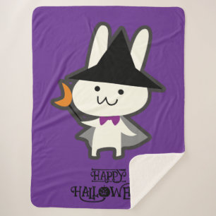 Halloween Whimsical Cute Wizard Rabbit Purple  Sherpa Blanket