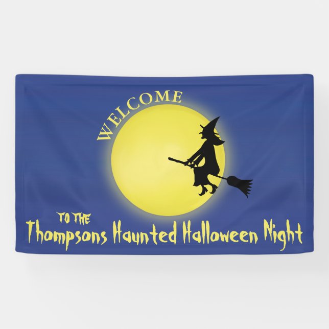 Halloween Whimsical Flying Witch Spooky Fun Banner (Horizontal)