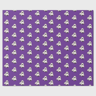 Halloween Whimsical Funny Dog Ghost Purple Wrapping Paper