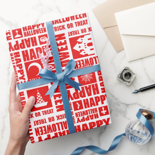 Halloween Whimsical Funny typography Red  Wrapping Paper (Gifting)