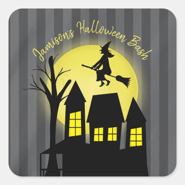 Halloween Whimsical Witch Haunted House Cute Square Sticker (Front)