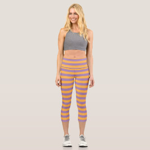 Halloween Whimsical Witch Orange Purple Striped Capri Leggings