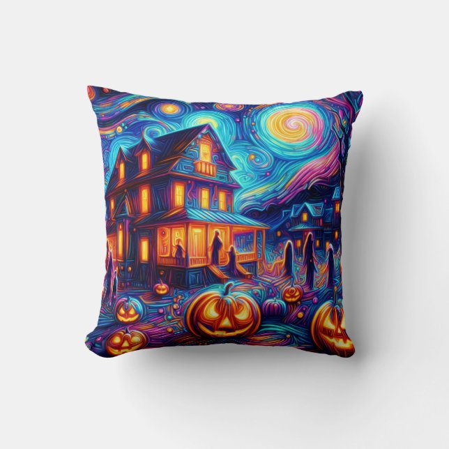 Halloween Whimsy: A Starry Night Tribute Cushion (Front)