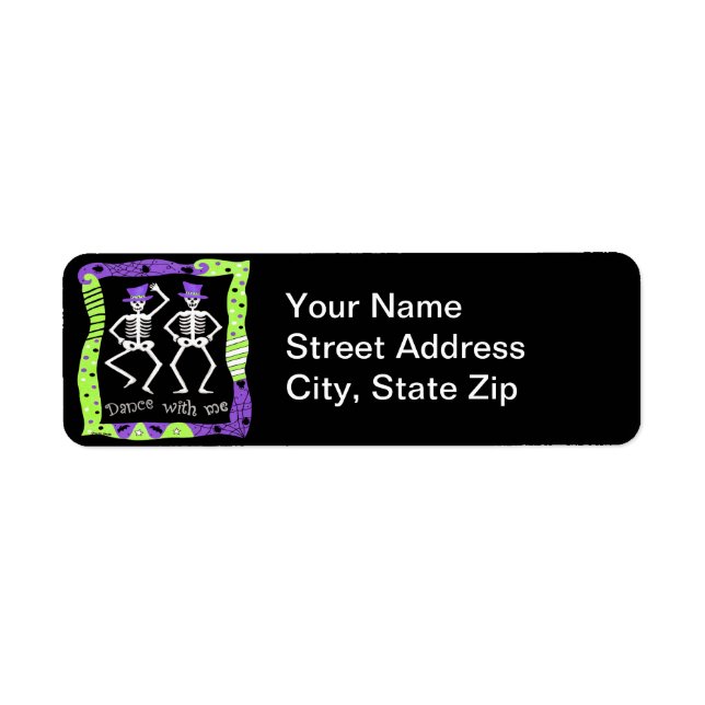 Halloween Whimsy Dancing Skeletons Black Purple (Front)