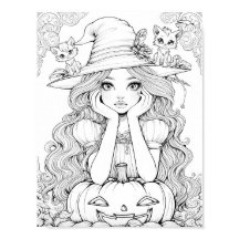 Halloween Whimsy: Pumpkin Cats on Hat Colouring