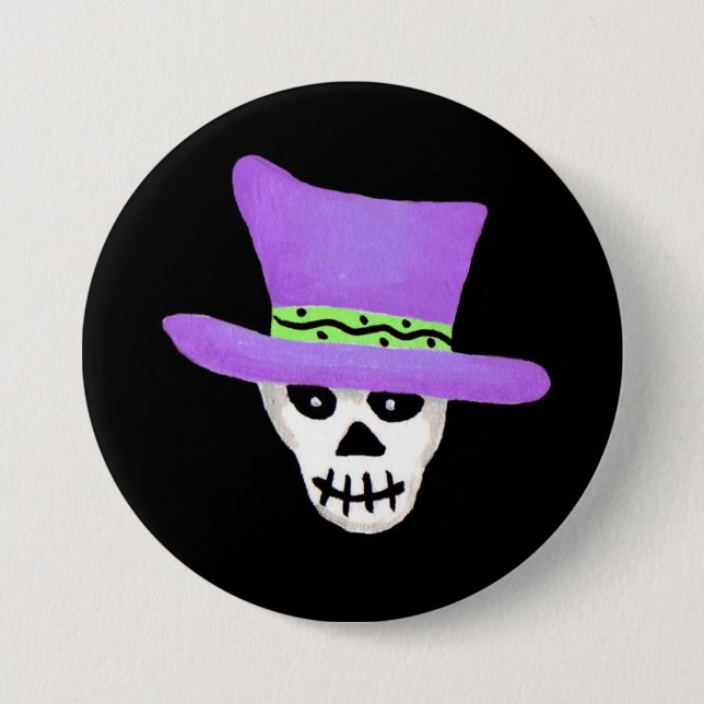 Halloween Whimsy Skeleton Skull Pin Badge (Front)