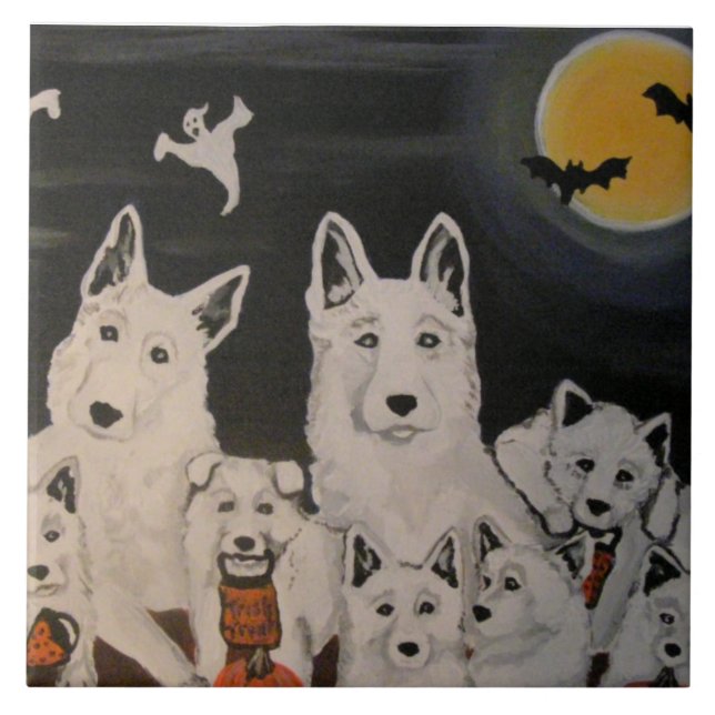 Halloween White Dog Family Tile (Front)