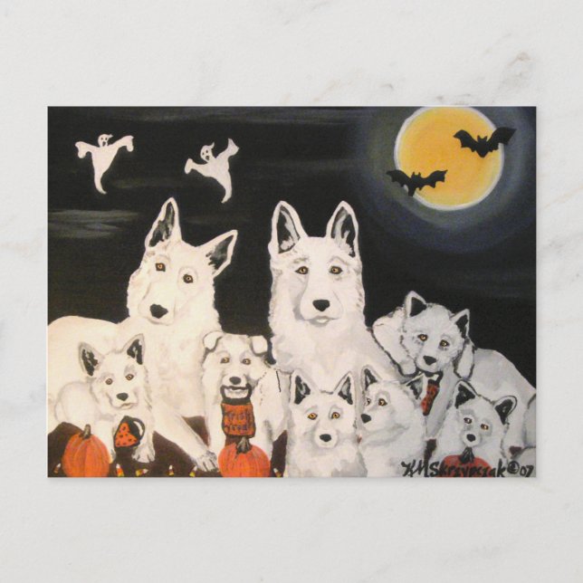 Halloween White Dog German Shepherd Dog Family Postcard (Front)