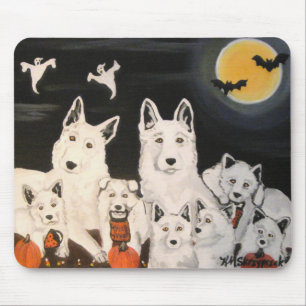 Halloween White German Shepherd Dog Family Mouse Mat