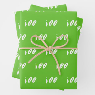 Halloween white green boo text pattern wrapping paper sheet