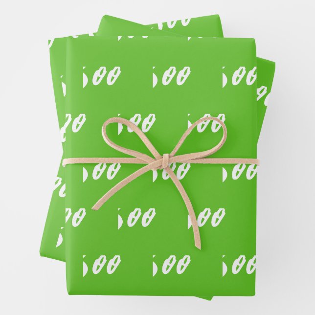 Halloween white green boo text pattern wrapping paper sheet (In situ)