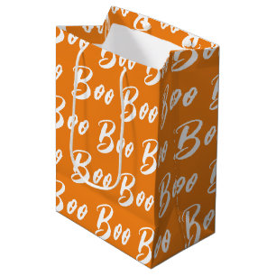 Halloween white orange boo text pattern medium gift bag