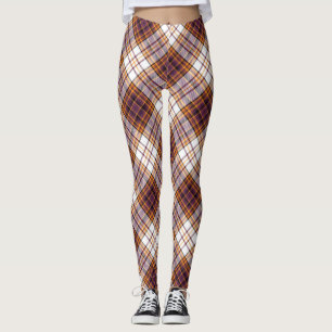 Halloween White, Purple & Orange Plaid Pattern Leggings