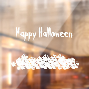 Halloween white skulls pile custom text window cling