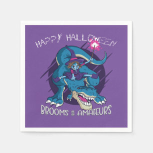 Halloween Wicked Witch On T-Rex Illustration Party Napkin