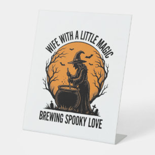 Halloween Wife Shirt Vintage Witch Cauldron Humour Pedestal Sign