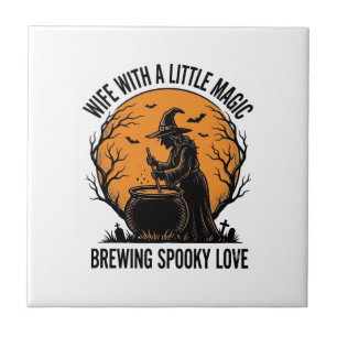 Halloween Wife Shirt Vintage Witch Cauldron Humour Tile