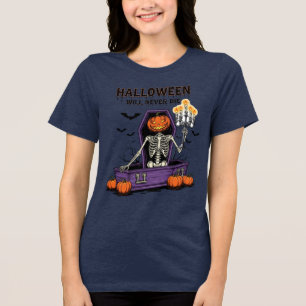 Halloween Will Never Die T-Shirt – Pumpkin Head Tri-Blend Shirt