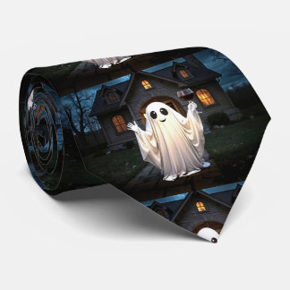 Halloween Wine Ghost Holiday Funny Cute Tie